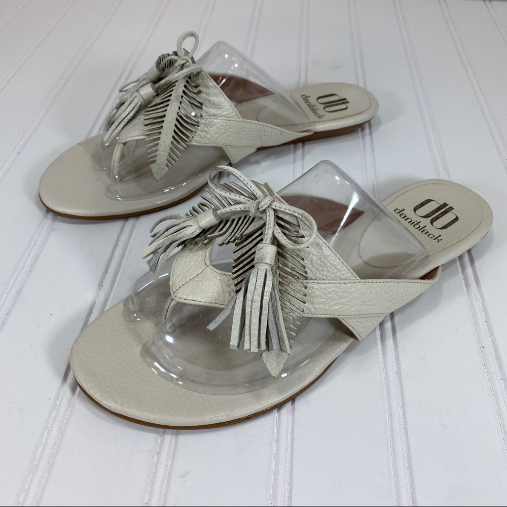 Dani Black leather cream tassel sandals